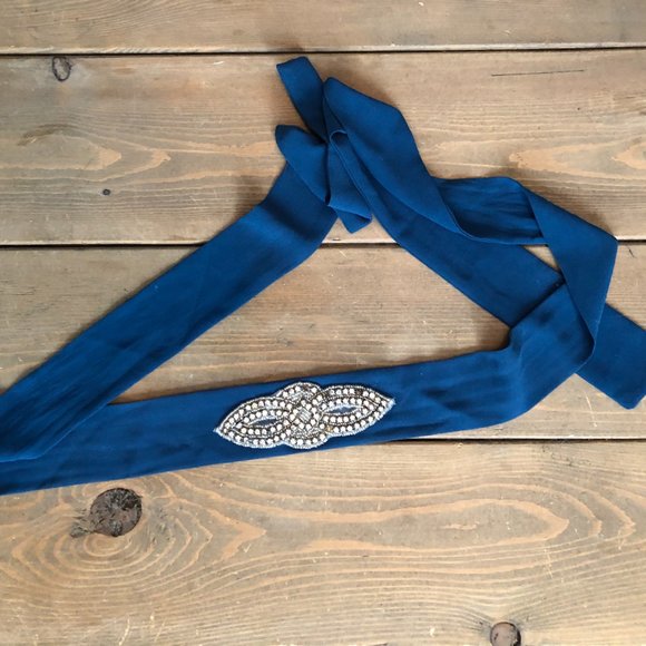 Blue Knee Length Bridesmaid Dress - Hush Collection + Rhinestone Sash - Picture 9 of 15